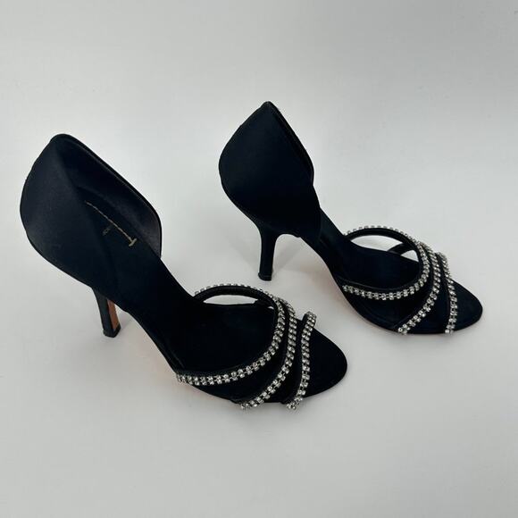 $11SALE!!! J Vincent Rhinestone Satin Black Heels Size 8 - Picture 4 of 8